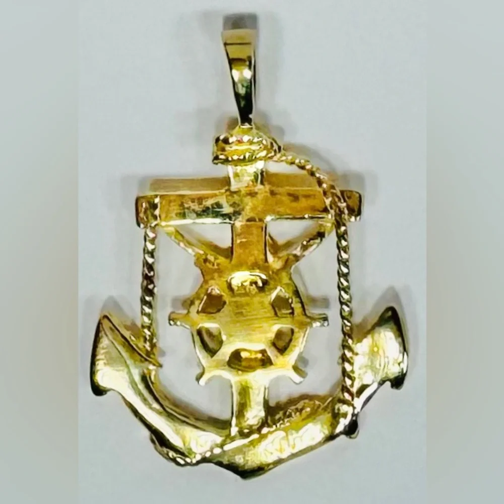 Gold-Tone Mariner's Cross Anchor Crucifix Pendant (Non-Gold, 14K Stamp)
